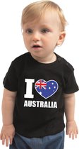 I love Australia baby shirt zwart jongens en meisjes - Kraamcadeau - Babykleding - Australie landen t-shirt 74 (5-9 maanden)