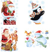 Set van 4 glitter raamstickers Kerstmis - Raamdecoratie - Stickers - Kerstman - Sneeuwpop - Pingu¯n - 29.5 x 40 cm