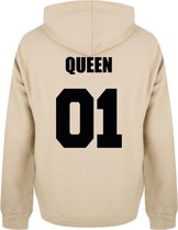 KING & QUEEN TEAM couple hoodies beige (QUEEN - maat M) | Matching hoodies | Koppel hoodies