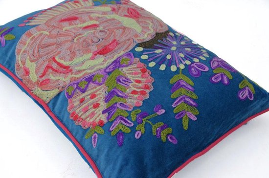 Coussin décoratif FLOZ - coussin décoratif fleurs - daim et coton - lavable - commerce équitable d'Inde