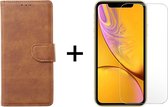 iPhone X/XS hoesje bookcase bruin apple wallet case portemonnee hoes cover hoesjes - 1x iPhone X/XS screenprotector