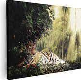 Artaza Canvas Schilderij Tijger In De Jungle Met Zonneschijn - 80x60 - Foto Op Canvas - Canvas Print