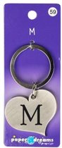 sleutelhanger hart letter M 10 x 4 cm staal zilver