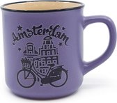 mok Amsterdam Bike 250 ml 8 cm keramiek paars/zwart