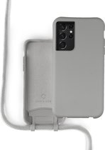 Coverzs Silicone case met koord - Telefoonhoesje met koord - Backcover hoesje met koord - touwtje - Samsung Galaxy S21 Ultra - grijs