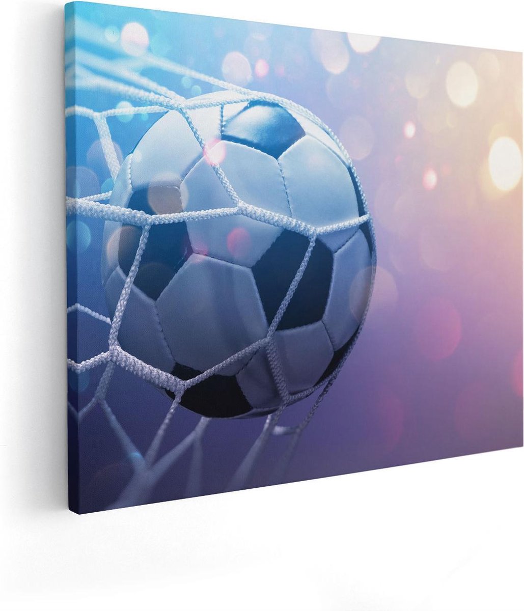 Artaza Canvas Schilderij Voetbal Bal Door Het Goal Heen - 50x40 - Foto Op Canvas - Canvas Print