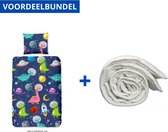 Dekbedovertrek voor Kinderen - Eenpersoons - 140x200/220cm - Inclusief 1 Kussensloop - 100% Versterkt Katoen - Dinospace + Wasbaar Microfiber Dekbed - 140x200cm - Wit