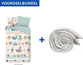 Dekbedovertrek voor Kinderen - Eenpersoons - 140x200/220cm - Inclusief 1 Kussensloop - 100% Versterkt Katoen - Sea + Wasbaar Microfiber Dekbed - 140x200cm - Wit