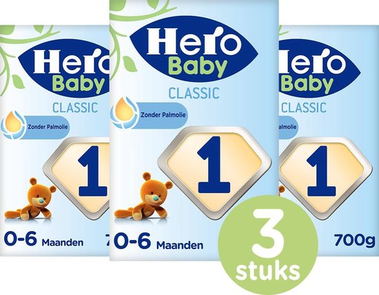 Hero Baby Zuigelingen melk Classic 1 (0-6 mnd) - 3 x 700gr - Standaard 1 - met Melkvet - Volledige Zuigelingenvoeding - Palmolie Vrij