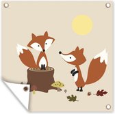 Posters de jardin Renard - Automne - Tronc d'arbre - 50x50 cm - Toile jardin - Affiche extérieure