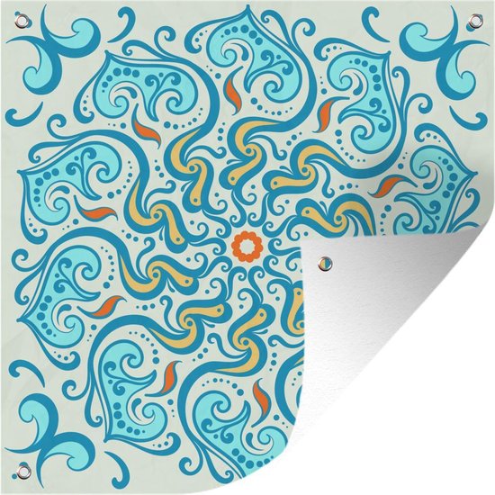 Tuindoek Mandala - Blauw - Geel - Abstract - 100x100 cm