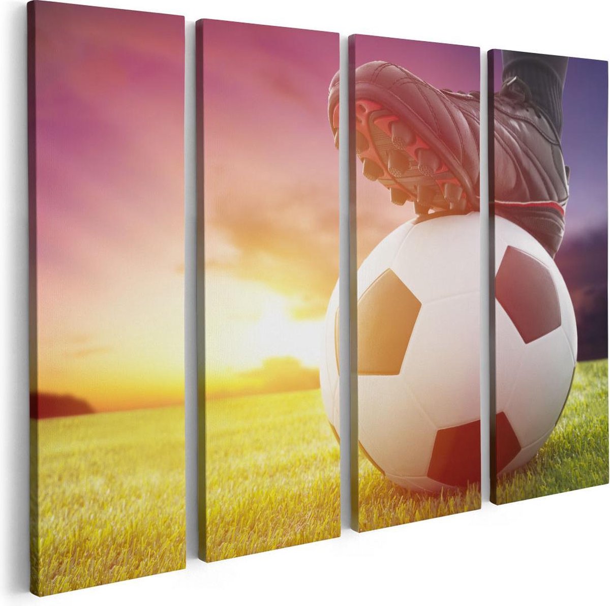 Artaza Canvas Schilderij Vierluik Klassieke Voetbal Aftrap Met Zonsondergang - 80x60 - Foto Op Canvas - Canvas Print