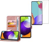 Hoesje geschikt voor Samsung Galaxy A52 / A52s - Screenprotector Glas - Book Case Portemonnee Hoesje Roségoud