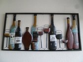 3D Metalen wanddecoratie - Decoratie woonkamer - Horeca muurdecoratie - Wijn - wijnflessen en wijnglazen - metalen schilderij - 120 X 60 CM