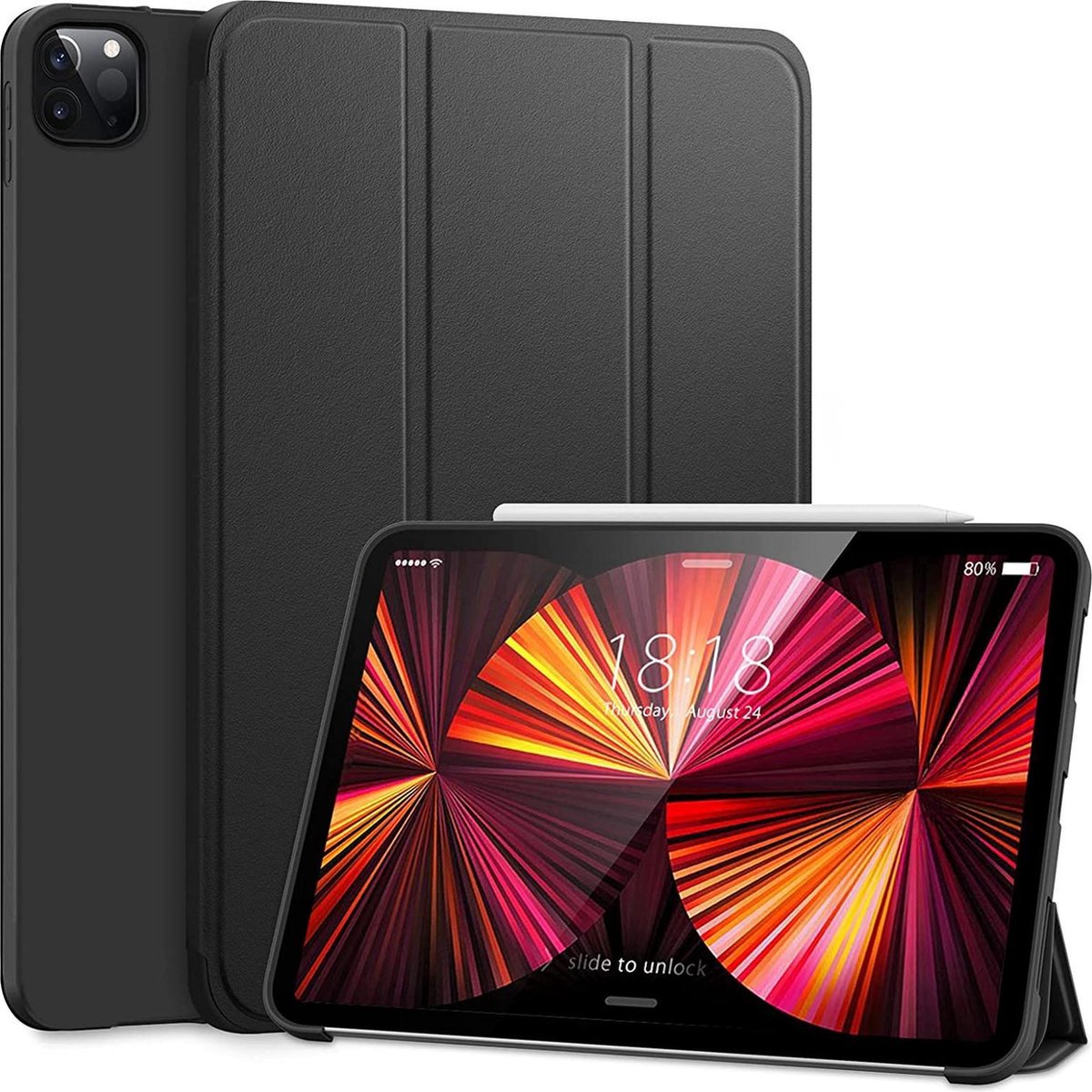 Apple iPad Pro 11 2020 / 2021 - 11 Inch - Ultraslanke Hoesje Tri-Fold Cover Case - Zwart