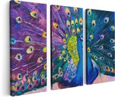 Artaza - Triptyque de peinture sur toile - Paon avec des Ressorts colorées à l'huile - Abstrait - 120x80 - Photo sur toile - Impression sur toile