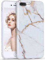 ShieldCase marmer wit Marmer geschikt voor Apple iPhone 7 / 8 Plus hoesje - wit/goud - Hardcase hoesje marmer look - Goud & Wit kleurig telefoonhoesje marmeren uitstraling - Book Case - Backcover beschermhoesje
