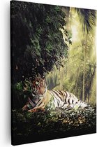 Artaza Canvas Schilderij Tijger In De Jungle Met Zonneschijn - 40x50 - Foto Op Canvas - Canvas Print