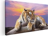 Artaza Canvas Schilderij Tijger Tijdens Zonsondergang - 100x50 - Groot - Foto Op Canvas - Canvas Print