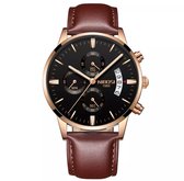 NIBOSI Horloges voor mannen - Luxe Bruin/Zwart Design - Heren Horloge - Ø42