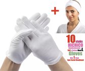 10 Stuks Witte katoenen Handschoen + 1 Stuks Haarband Met Magische Tape – 5 Pairs Soft Cotton Gloves Coin Jewelry Silver Inspection Gloves Stretchable Lining Glove / Headband - Glo