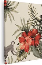 Artaza Canvas Schilderij Tropische Bloemen Met Apen Achtergrond - 80x100 - Groot - Foto Op Canvas - Canvas Print