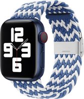 By Qubix Braided nylon bandje - Blauw - Wit - Geschikt voor Apple Watch 42mm - 44mm - 45mm - Ultra - 49mm - Compatible Apple watch bandje -