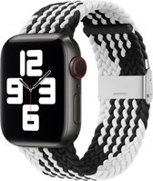By Qubix Braided nylon bandje - Zwart met wit - Geschikt voor Apple Watch 42mm - 44mm - 45mm - Ultra - 49mm - Compatible Apple watch bandje -