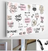 Valentines day love quotes and vector clipart set with candy box, heart balloons, arrows graphic - Modern Art Canvas - Horizontal - 1859482204 - 40*30 Horizontal