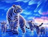 Diamond Painting Pakket - Tijger met Welpen - 50x40 cm - Complete Set - Volledige Bedekking - Ronde Steentjes