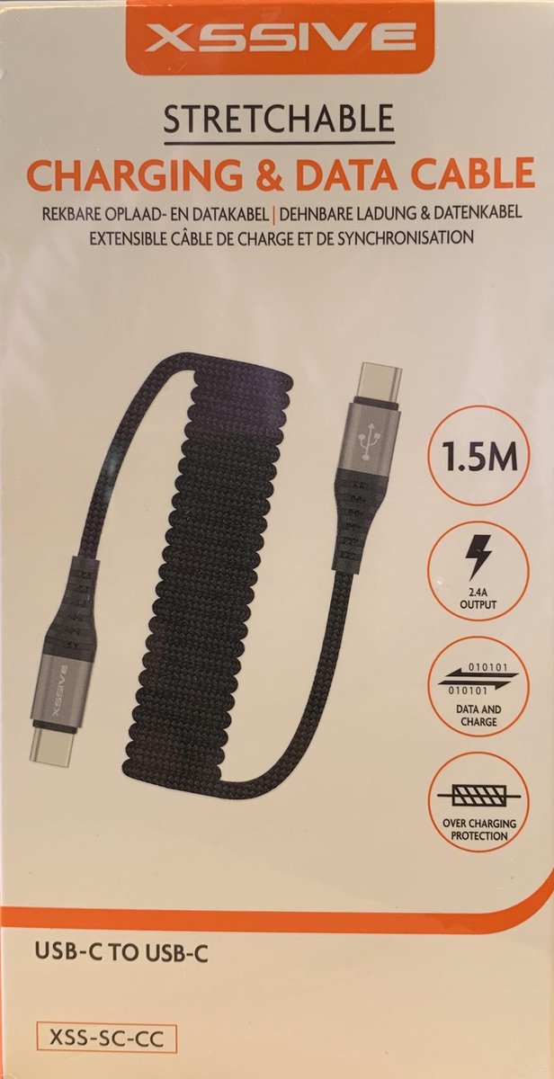 Câble USB-C 1.5M - Chargeur Voiture USB-C - Cordon Bobiné Type-C