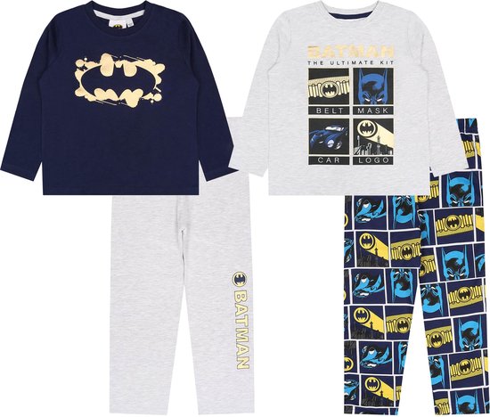 2x Grijze en marineblauwe pyjama voor een jongen met lange mouwen BATMAN, OEKO-TEX gecertificeerd