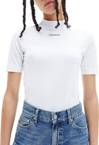Calvin Klein Micro Branding Stretch Mock Neck Shirt  T-shirt - Vrouwen - wit/zwart