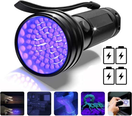 poeder doe alstublieft niet Effectiviteit UV Lamp - UV zaklamp - 51 Ultra Violet LED's - Blacklight zaklamp -  Inclusief 4 Batterijen | bol.com