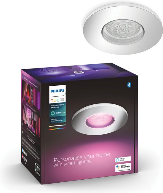 Spot encastrable Philips Hue Xamento - Ambiance White et Couleur - GU10 - Argent - IP44 - 1 spot - Bluetooth