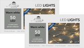 Set van 3x stuks kerstverlichting met timer 50 warm witte lampjes op batterijen - Lichtsnoer transparant met 50 leds
