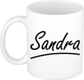 Sandra naam cadeau mok / beker sierlijke letters - Cadeau collega/ moederdag/ verjaardag of persoonlijke voornaam mok werknemers