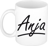 Anja naam cadeau mok / beker sierlijke letters - Cadeau collega/ moederdag/ verjaardag of persoonlijke voornaam mok werknemers