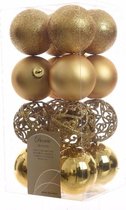 64x Gouden kunststof kerstballen 6 cm - Mix - Onbreekbare plastic kerstballen - Kerstboomversiering goud