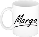 Marga naam cadeau mok / beker sierlijke letters - Cadeau collega/ moederdag/ verjaardag of persoonlijke voornaam mok werknemers