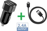 PowerCharge 2.4A Autolader USB Oplader Auto met USB-C Kabel - Sigarettenaansteker Auto Lader Adapter Dubbele USB Poort -Geschikt voor Motorola E7 Plus / Edge 20 / Edge 20 Lite / E6 Play / E5 