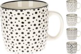 Siaki, Witte mok, kop, beker met zwarte geometrische motieven, 200 ml, 4 stuks