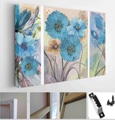 Interior decoration. Modern abstract art on canvas. Set of painting with blue watercolor flowers - Modern Art Canvas - Horizontal - 1304700952 - 115*75 Horizontal