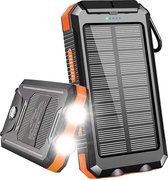 jsvshop 20.000 mah Solar Powerbank - 6x iPhone X Quick Charge Opladen - 2 Apparaten Tegelijk Snelladen met USB - Powerbank Opladen met USB C of Micro USB - Compact - Geschikt voor elke Smartp