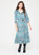 LOLALIZA Lange hemd jurk met driekwartsmouw - Turquoise - Maat 38