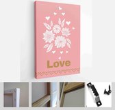 Itsallcanvas - Schilderij - Happy Valentines Day Cards. Handdrawn Romantic Lettering Art Vertical Vertical - Multicolor - 115 X 75 Cm