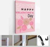 Itsallcanvas - Schilderij - Happy Valentines Day Cards. Handdrawn Romantic Lettering Art Vertical Vertical - Multicolor - 80 X 60 Cm