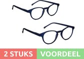 Computer bril - donkerblauw rond sterkte +2.0 - 2 stuks - blauw licht filter - blue blocker leesbril