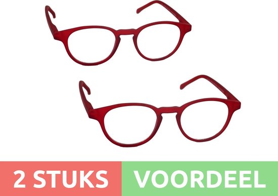 Computer bril - rood rond sterkte +3.0 - 2 stuks - blauw licht filter - blue blocker leesbril