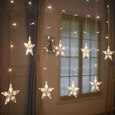 Lichtgordijn - 2,5 meter - 10 led lampen - Sterren 10 cm - Warm wit - Binnen of buiten - 8 lichtfuncties - Kerst verlichting